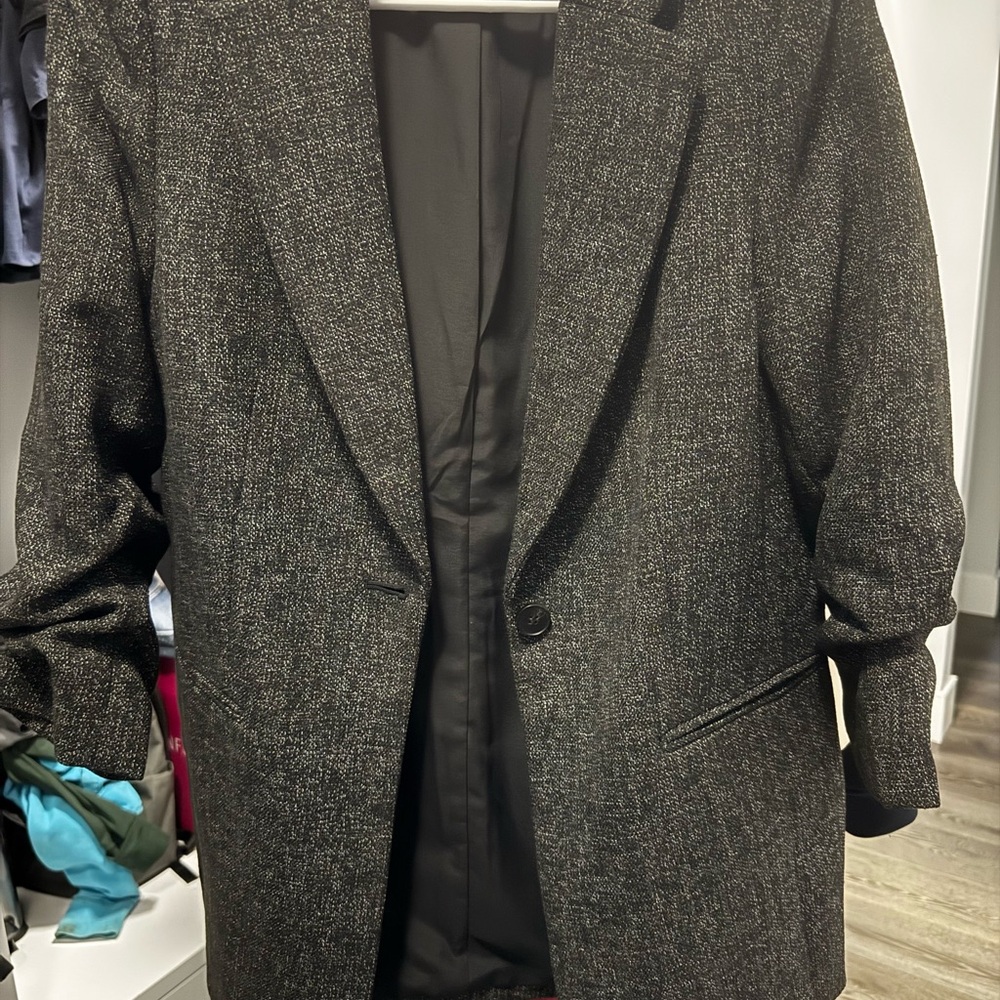 Gathered Sleeve Dark Grey Blazer